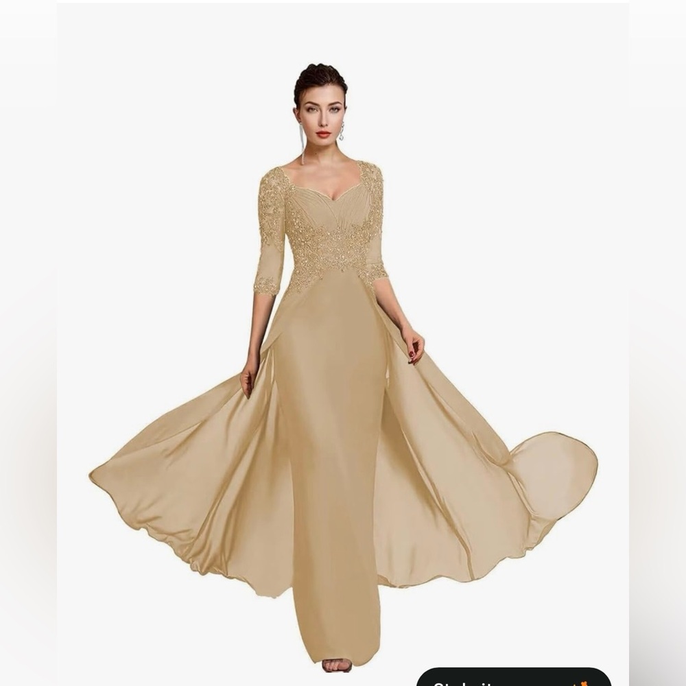 Elegant Champagne Evening Gown- Mother of the Bride Gown Formal Dress